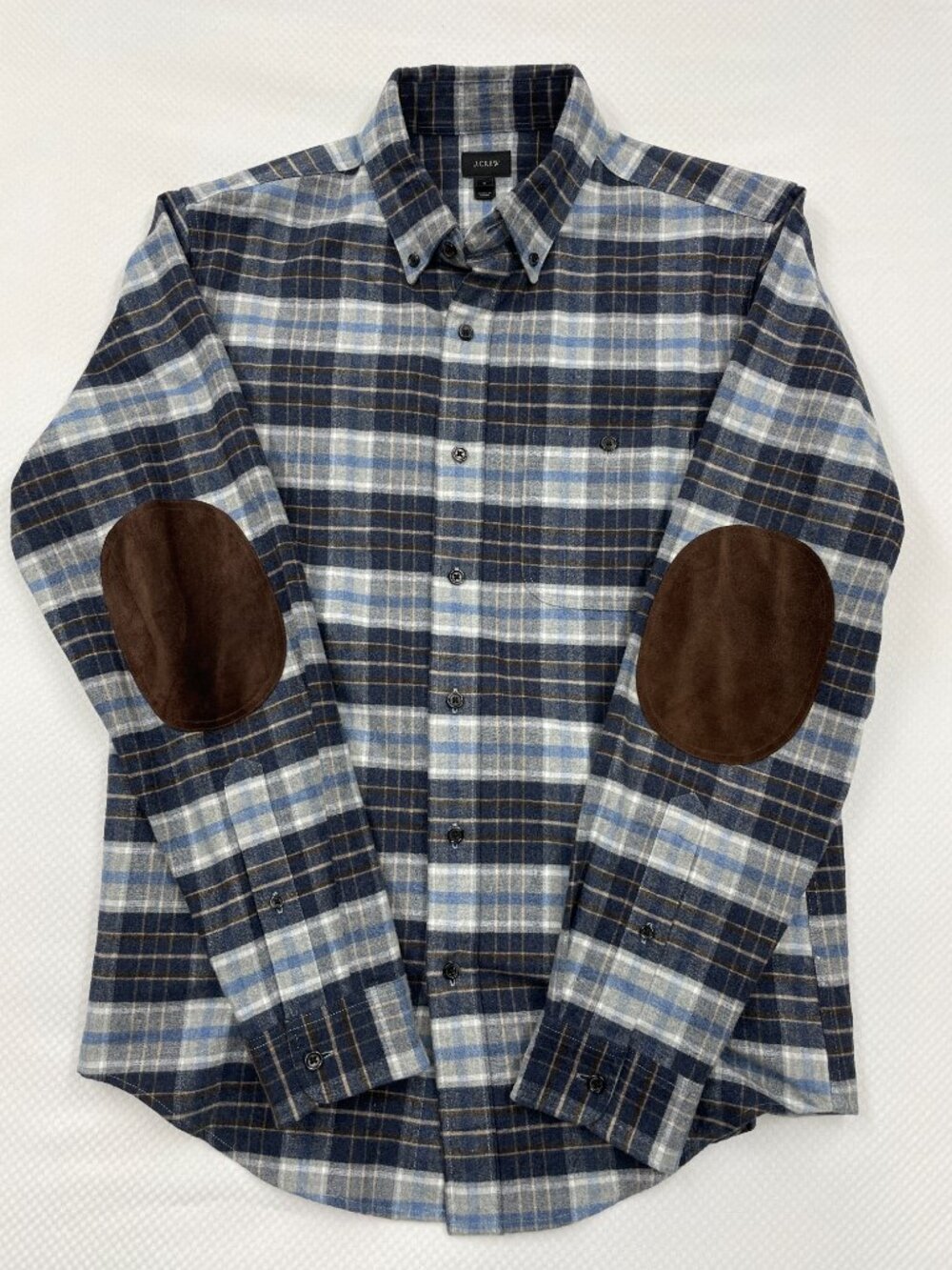 J.CREW Mercantile Flannel Elbow Patch Button Down Shirt Blue Plaid Men's S
